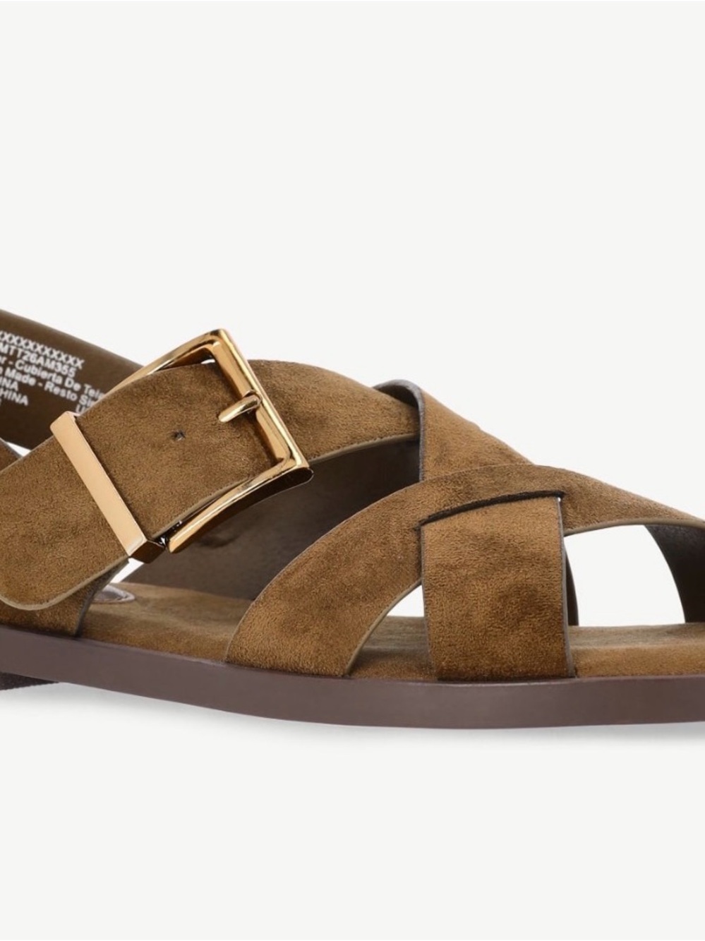 Time and Tru Brown Suede Cross-Strap Sandal with Gold Buckle x band size 10 new